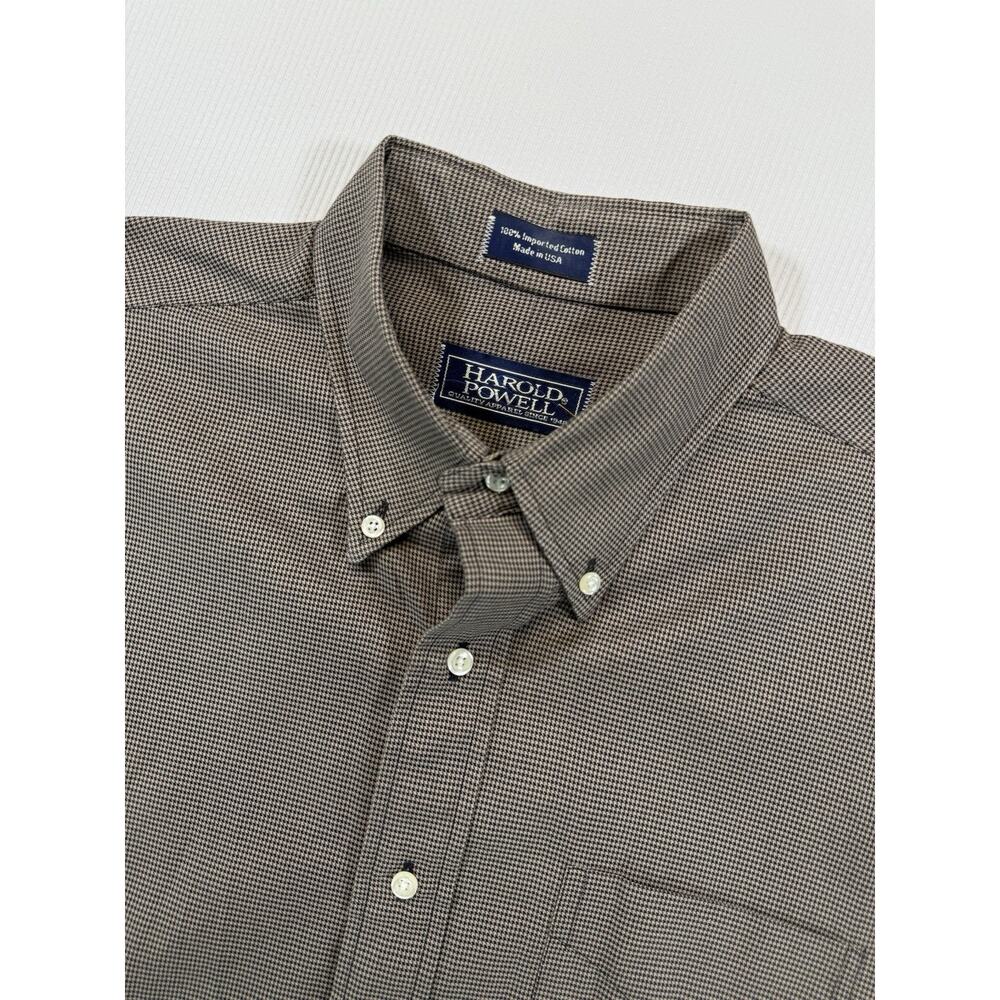 Vintage Harold Powell USA Made Houndstooth Dress Shirt Mens 16.5 35 Button Down